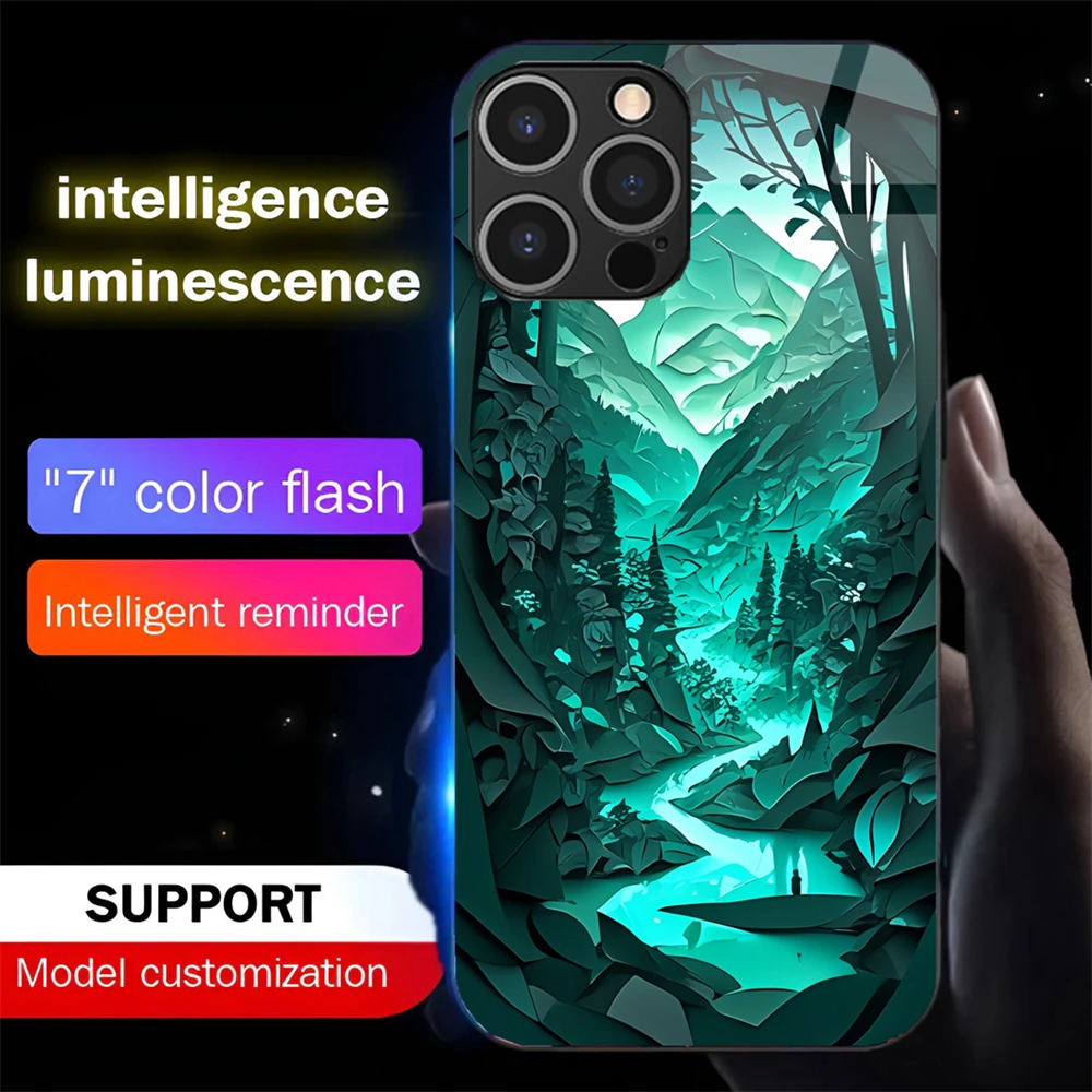 

Классический пейзажный стиль, чехол для телефона со светодиодной подсветкой, блестящий чехол с вспышкой для iPhone 16, E, 15, 14, 13, 12, 11 Pro Max X XR XS Plus SE