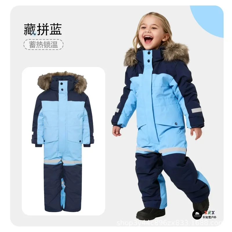 パッド入り屋外用ワンピーススキースーツ、防水、厚手で暖かい、男の子と女の子向け
