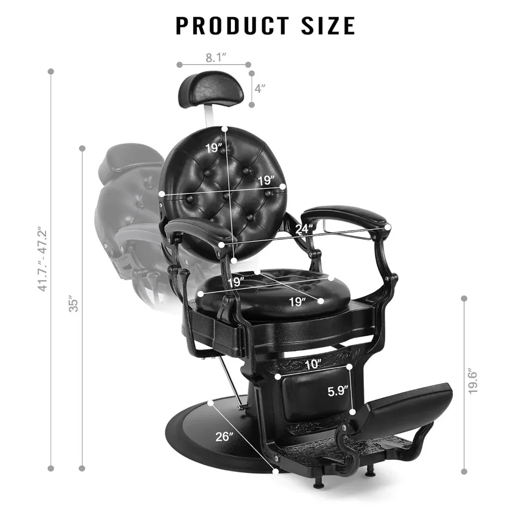 Black Retro Barber Chair Heavy Duty Vintage Reclining Hydraulic Salon Chair 360° Swivel for Professional Use，custom