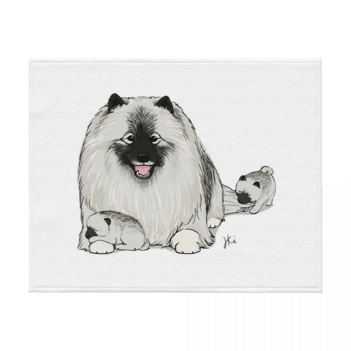 كلب كيشوند السعيد مع الجراء | لطيف Keesies Keeshonden رمي بطانية أريكة سرير لطيف منقوشة الدافئة فروي البطانيات #2