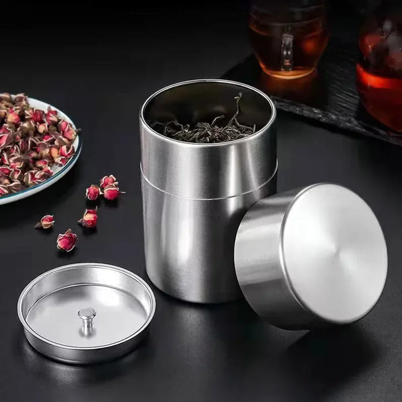 Stainless Steel Coffee & Tea Jar,Loose Leaf Tea Storage Container,Portable with Airtight Double Lid, Sugar Storage