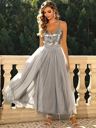 Sexy backless maxi sequin summer dress women elegant long bridesmaid evening dresses woman mesh birthday party dress vestidos