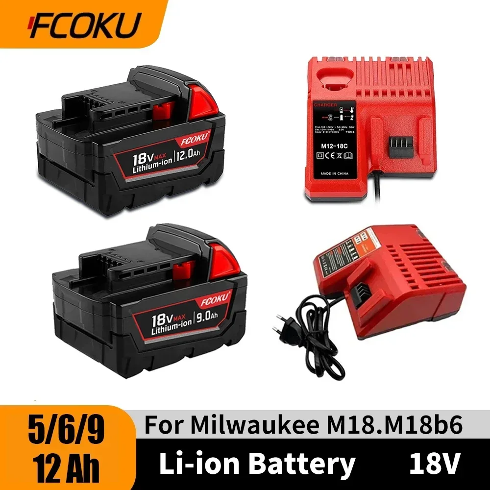 

18V 12.0Ah Replacement Lithium Ion Battery For Milwaukee M18 Power Tool Batteries 48-11-1815 48-11-1850 48-11-1860 Z50+Charger