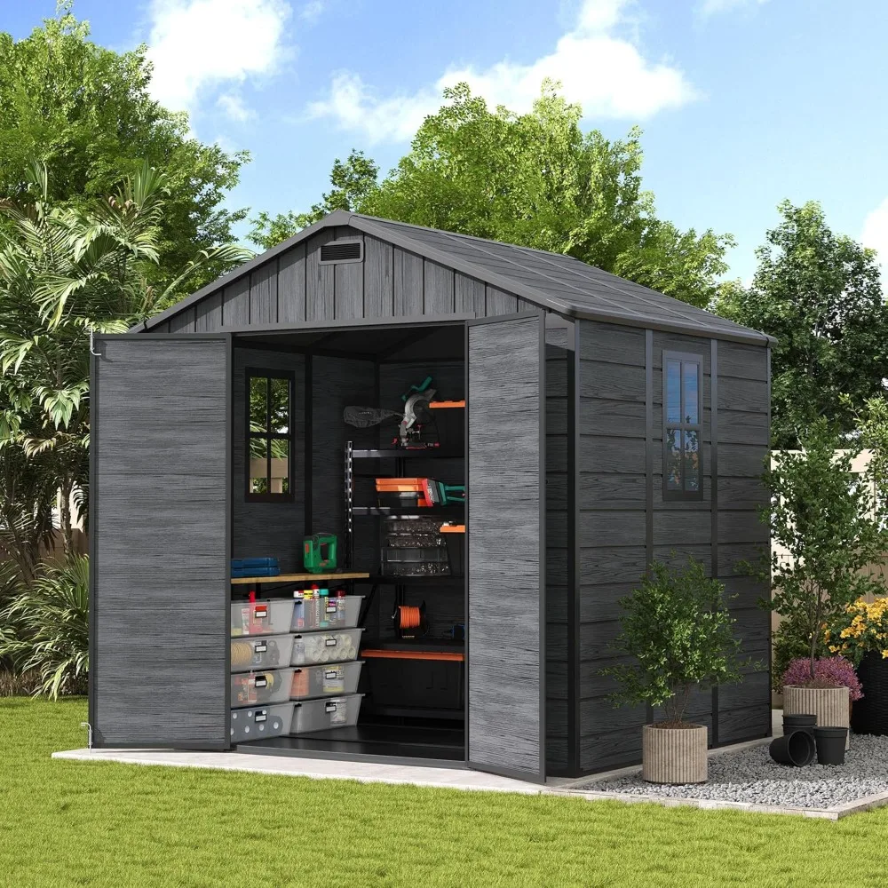 

Resin Storage Shed 8 X 6 FT, Plastic Outdoor Storage Shed with Floor Outdside Storage Garden Patio Sheds with, Customized