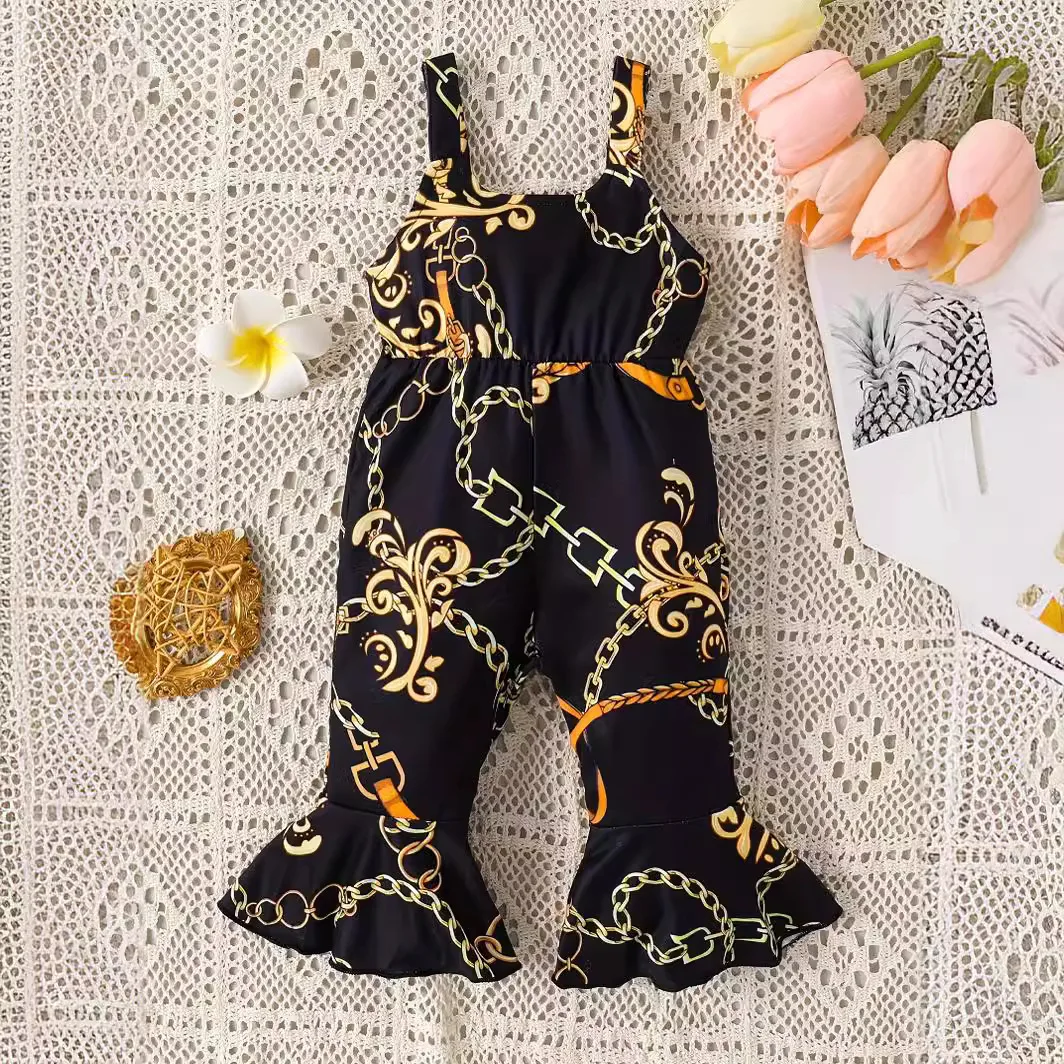 

0-3 year old summer new baby girl personalized printed camisole jumpsuit flared pants