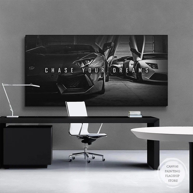 Chase Your Dream Quote Luxury Sports Car Motivational Success Canvas Posters Wall Print Inspirational Office Decor Gifts for Men