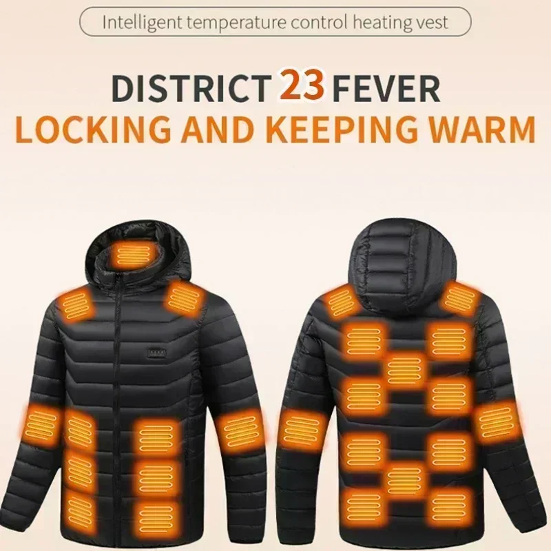 23 Areas Heated Jacket Men\'s Winter USB Electric Parkas Smart Self-Heating Clothes Women\'s Camping Ski Down Cotton Padded Coat