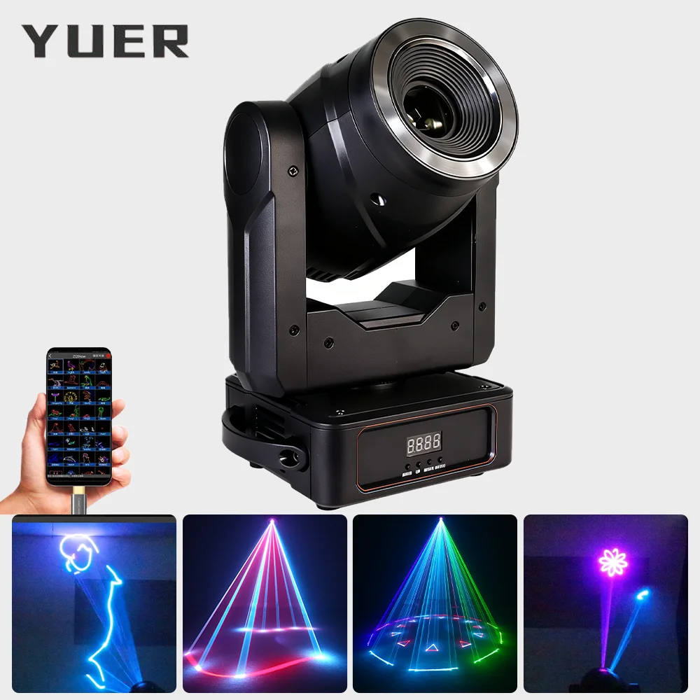 

6 Вт RGB анимационный проектор с подвижной головкой, лазерный свет с кольцом TTL 20 kpps, управление через приложение DMX512 для DJ Disco Party Bar Club