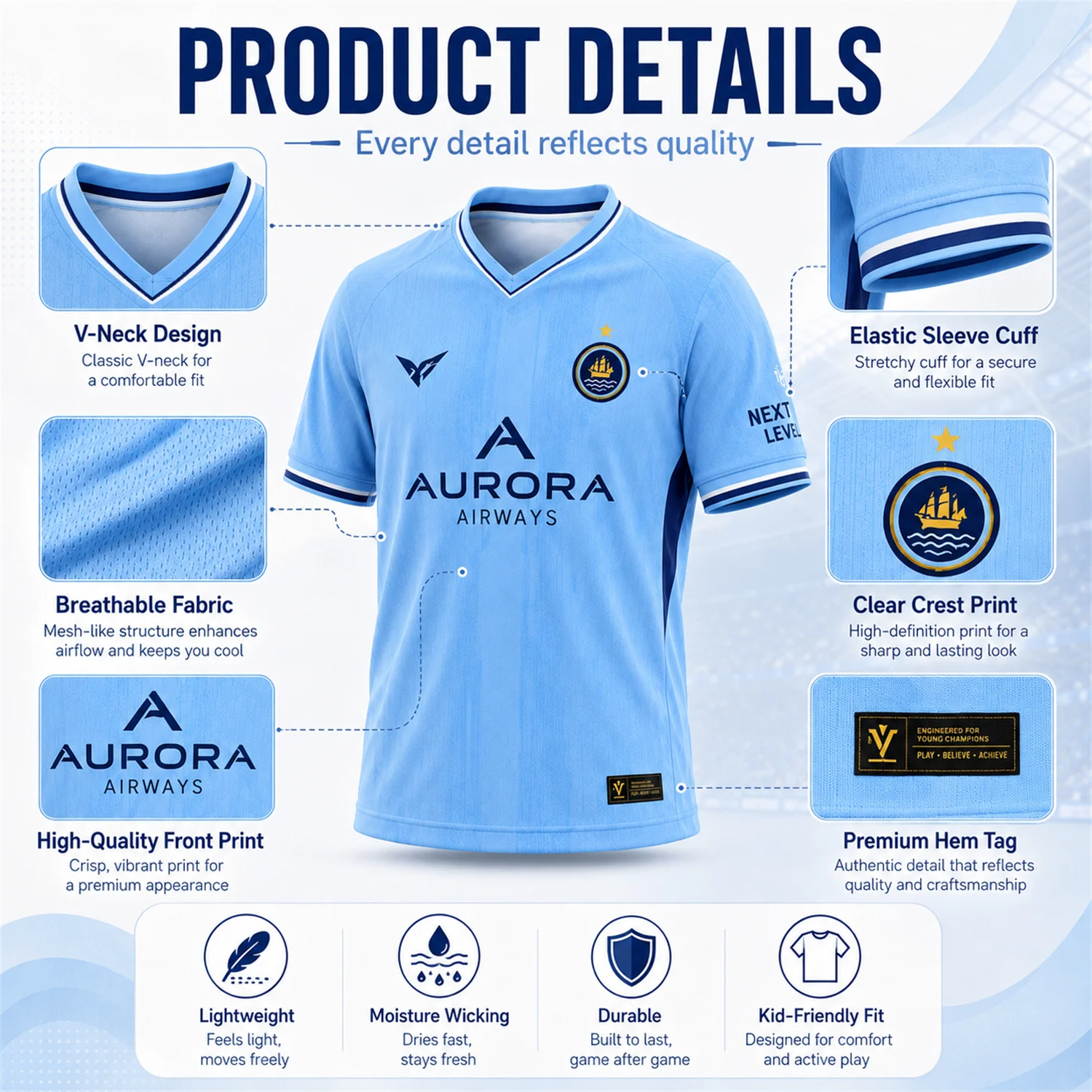Erwachsenen- und Kinder-Fußballtrikot in Blau, Haaland 9 Fußballshirt, Atmungsaktives, Schnell Trocknendes Kurzarm-Sporttrikot für Jungen und Mädchen, Fan-Top – Detail 5