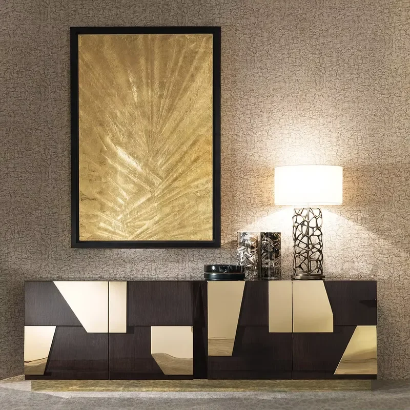 Exotic Wild Geometric Asymmetric Embossed Reptile Snakeskin Texture Metallic Plinth Media Entertainment Stand Buffet