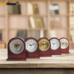 Luxury Hotel Gold Frame Red Wood Alarm Clock Roman Numerals Silent Snooze Aluminum Dial Desktop Table Clocks Bedroom Decoration