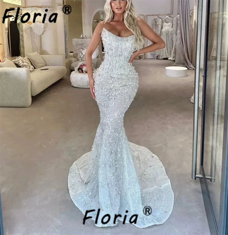 Robe de soirée sirène de luxe, style dubaï, perles, longue Cape amovible, Couture en cristal, robe de soirée de mariage, personnalisée