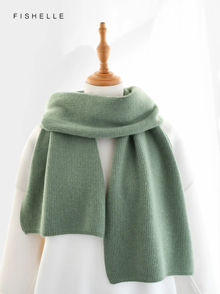 New Versatile Solid Color Green Camel Pure Cashmere Scarf Women Winter Fluffy Warm Knitted Men\'s Scarves Adults Luxury Gifts