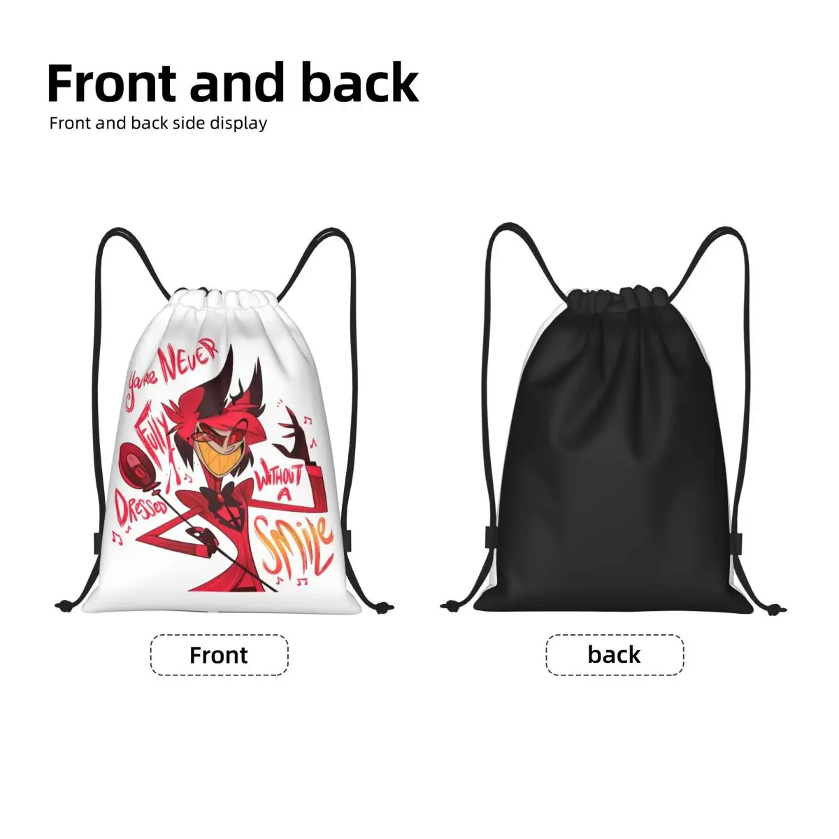 Custom Hazbins Anime Animation Hotel Drawstring Bags Men Women Lightweight Sports Gym Storage Backpack
