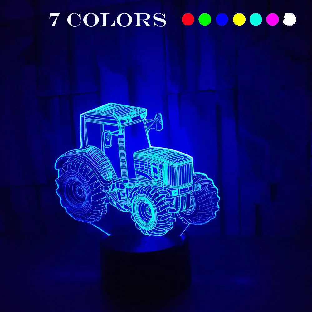 1pc Tractor 3D Night Light, 3D Optical Illusion Lamp With Touch & Remote Control, 16-Color Changing Ambient Light For Bedroom