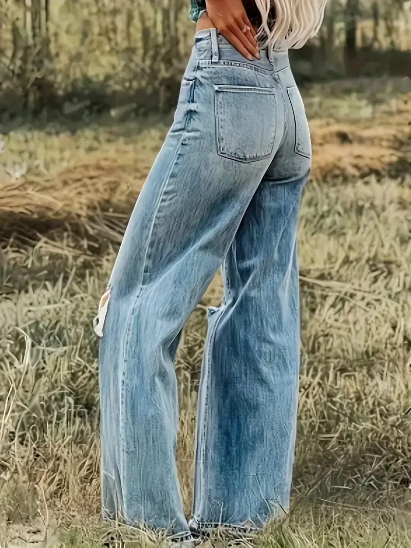 여성용 Y2K 데님 팬츠, 디스트레스드 와이드 레그 스트레치 빈티지 스타일 하이웨이스트 패션 데님 바지, 2025 트렌디