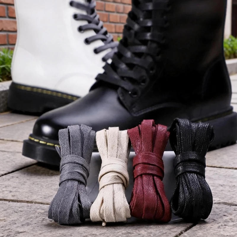 Flat Waterproof Waxed Cotton Shoelaces 1Pair Unisex Boots Casual Sneaker Laces Leather Shoes Accessories