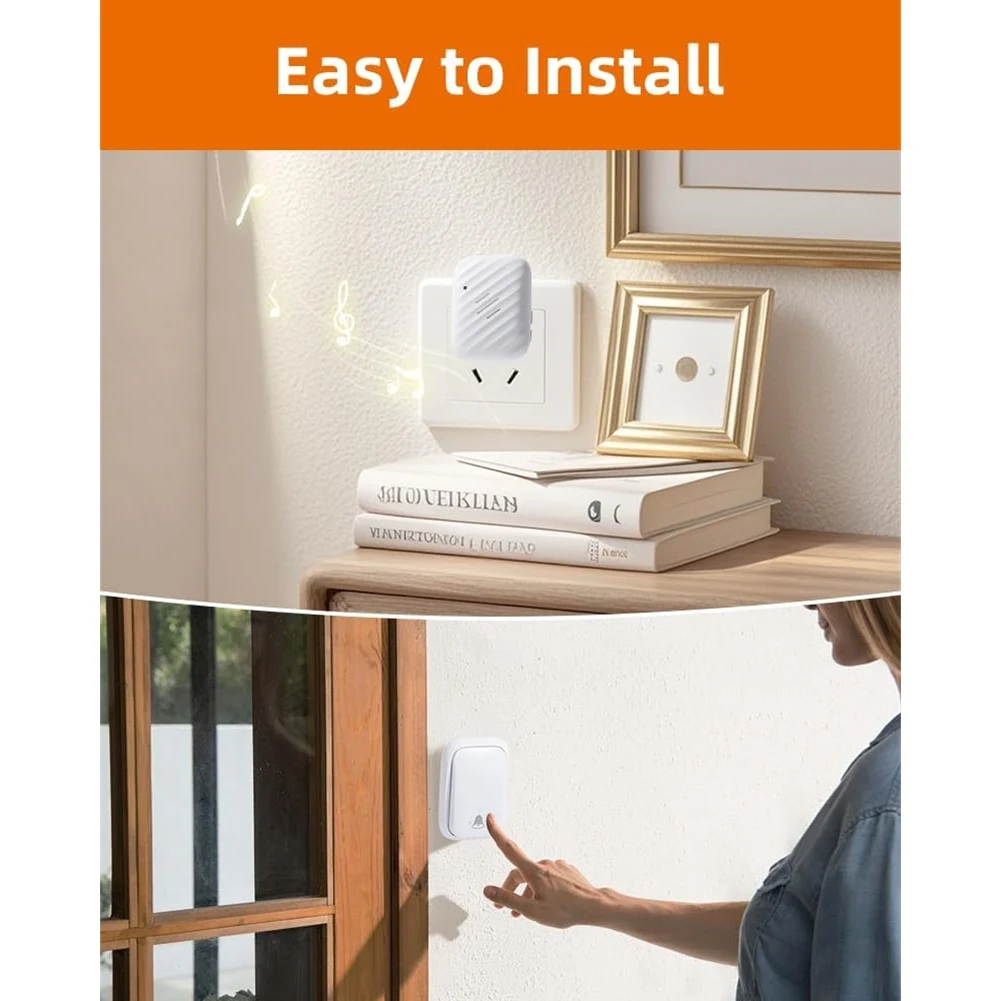 

Беспроводной дверной звонок SHGO без батарей, не требует аккумуляторов, радиус действия 600 футов, водонепроницаемый, регулируемая громкость, для дома, для класса, вилка стандарта США