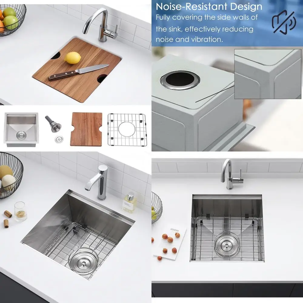 Fregadero de barra bajo montaje de acero inoxidable de 15x15 pulgadas, estación de trabajo de fregadero de preparación pequeña para cocina y RV, diseño de caída de calibre 16