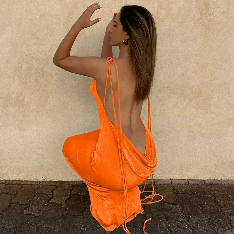 

Swing Collar Backless Sleeveless Dress Sexy Drawstrings Hollow Out Slit Maxi Dresses Summer Women Party Y2K Vestidos Para Mujer