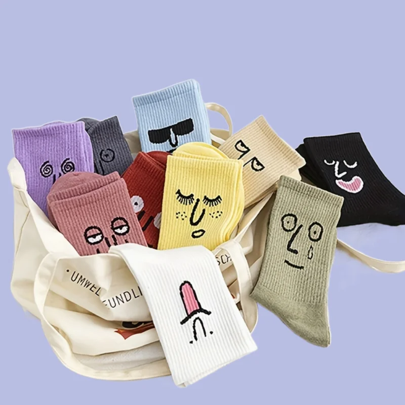 

2024 New 5/10 Pairs Men and Women's Emoticon Socks, Cartoon Candy-Colored Casual Socks, Trendy Emoticon Socks for Couples