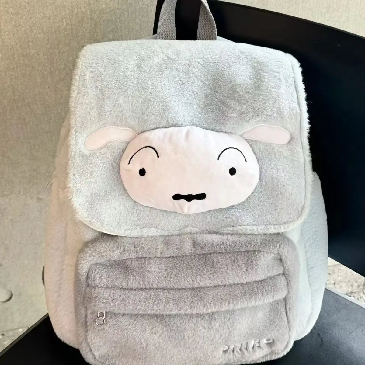 Anime Kawaii Crayon Shin Chan Shiro Plush Backpack Cute Sheep Flap Plush School Bag Soft Fuzzy Travel Rucksack for Girls Teens