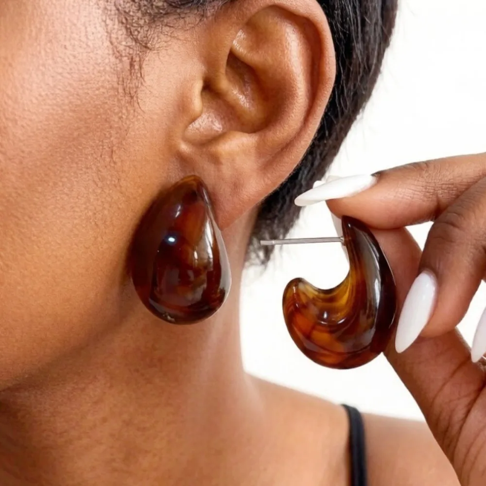 Retro Agate Green Pine Acrylic Fluid Earrings, Ancient Style Women Stud Earrings Vintage Jewelry