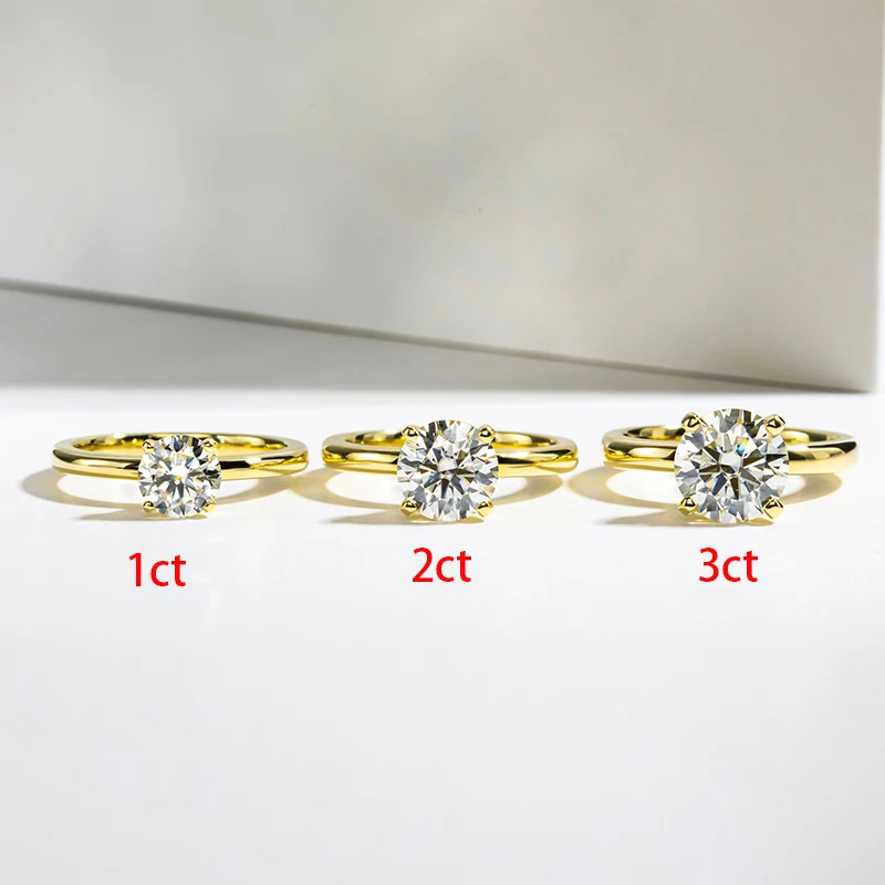 3 Carat Moissanite 925 Sterling Silver Round Engagement Ring  Fine Jewelry Yellow Color Ring For Women