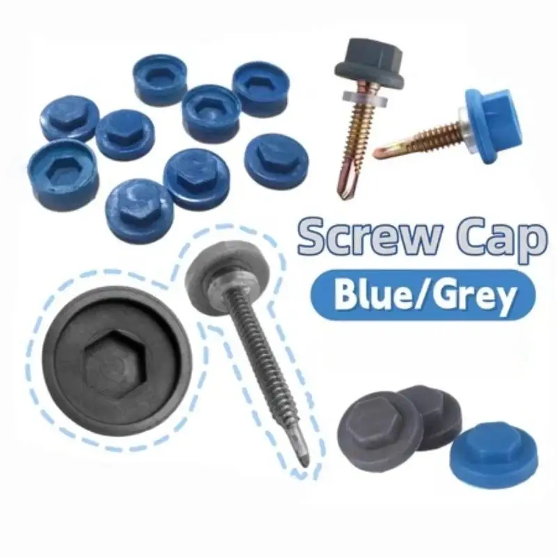 100/200Pcs Hex Drilling Screw Waterproof Cap Plastic For 5.2mm Self-Drilling Drill Tail Screws Self-Tapping Screw Cap