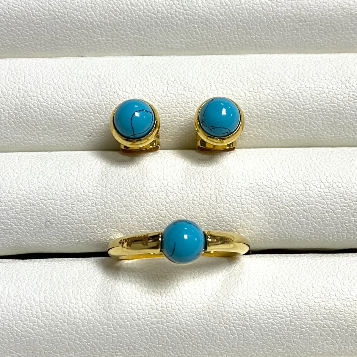 6mm Small Round Crystal Ring&Earrings Set For Women Gold Plated Turquoise Jewelry Set Tiger Eye Stone Fashion Jewelry