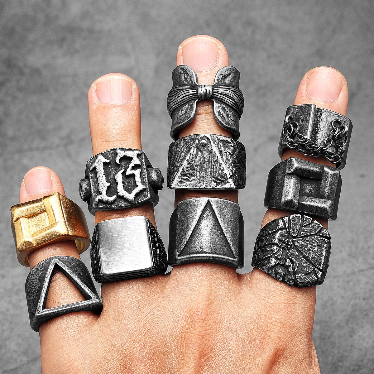 Retro Geometry Triangle Men Rings Stainless Steel Women Jewelry Punk New in Stranger Thing Fashion Accessories Gift Wholesale