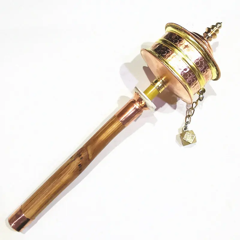 Tibetan Hand Hold Big Prayer Wheel With Six Words Bible Red Copper Handicrafts for Praying 