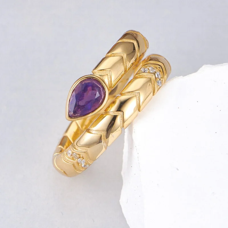 S925 Sterling Silver Charms Rings for Women Men Medieval Of Serpentine Ring Inlaid Amethyst Fashion Jewelry Wholesale