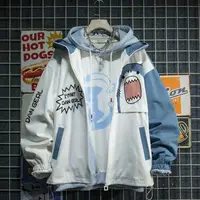 Nuevo 2025 primavera mujer con capucha lindo estampado de tiburones estilo japonés Patchwork sudaderas con capucha para adolescentes chaqueta moda Harajuku mujer sudadera