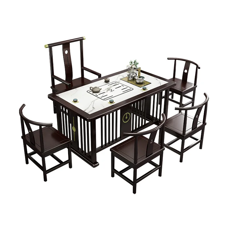 

New Chinese rock slab solid wood, table living room, office leisure table, tea set
