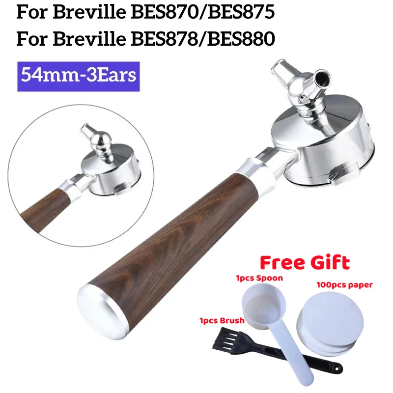 Stainless Steel Coffee Portafilter for Breville, Stainless Steel, Spout, Handle Filter, BES870, 875, 878, 880, 54mm