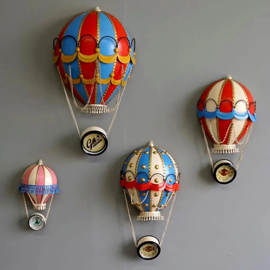 Retro Antique Wrought Iron Color Hot Air Balloon Wall Hanging Ornaments Hotel Club Decoration Home Livingroom Furnishings Crafts