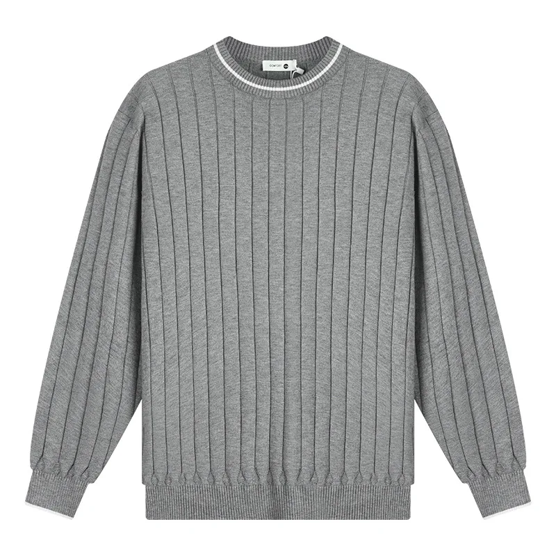 เสื้อสเวตเตอร์ถักลายทางแขนยาวทรงหลวมสไตล์ลำลองสำหรับผู้ชาย เสื้อยืดแฟชั่นธุรกิจ เสื้อจั๊มเปอร์สำหรับใส่ทำงาน