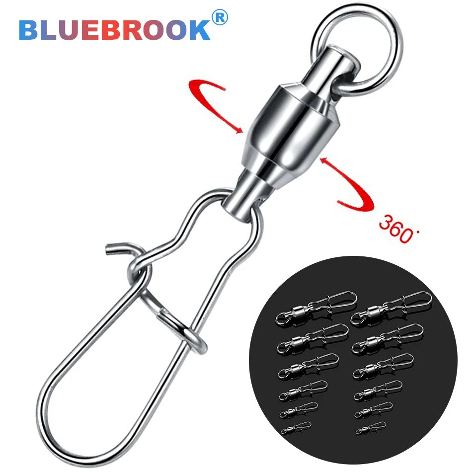 10PCS/lot Stainless Steel Fishing Connector Swivels Interlock Rolling with Hooked Bearing Fishhook Lure Tackle Accessories