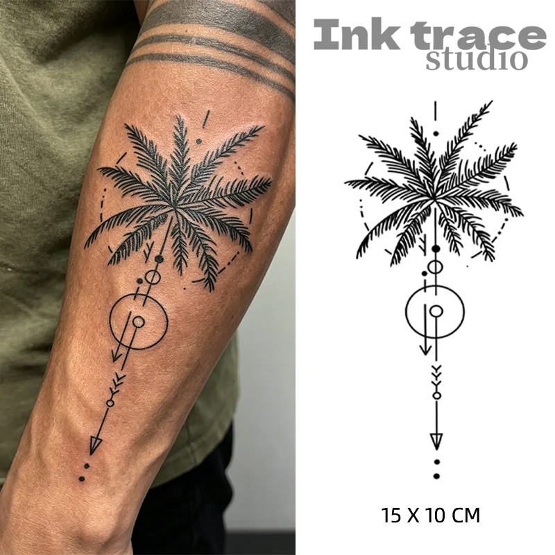 1/2PCS Palm Trees & Geometric Symbols Temporary Tattoo Lasts 15 Days Magic Waterproof Semi-Permanent Sticker