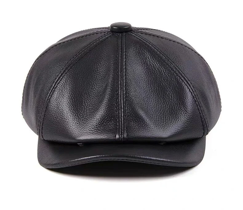 Spring New Genuine Leather Hat Cap Cowhide Beret Warm  Cotton Men Padding Brand Brown/Black Duck Hat
