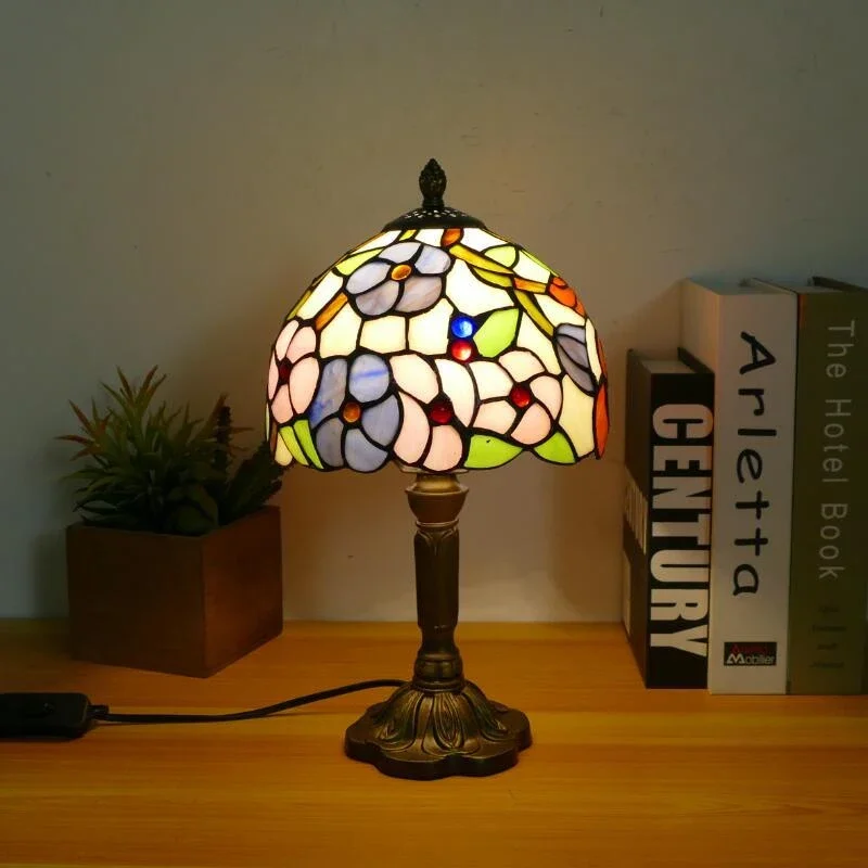 Hongcui Tiffany Table Lamp American Retro Living Room Bedroom Lamp Luxurious Villa Hotel  Stained Glass Desk Lamp