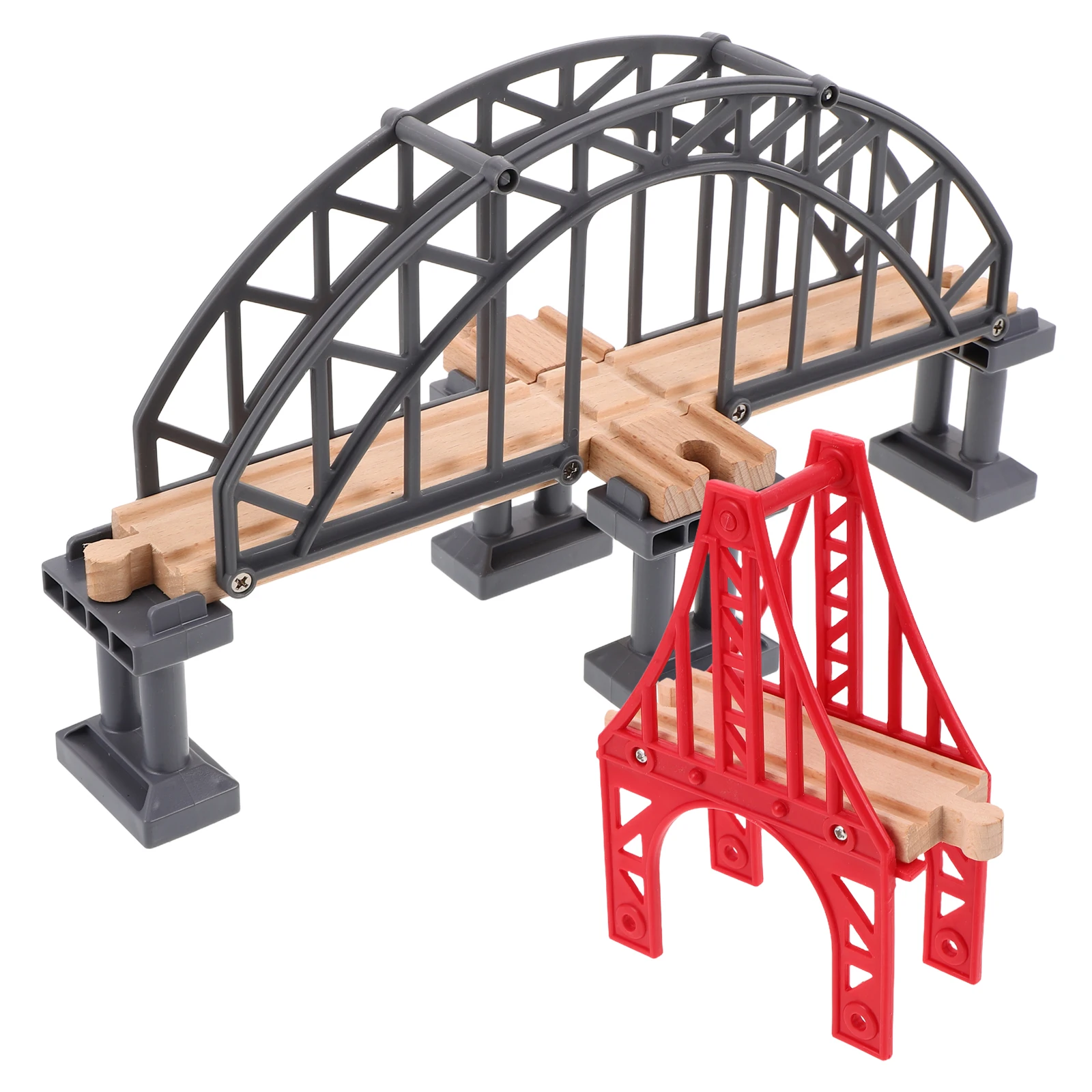 

2pcs Simulation Toys Wooden Railway Bridge Accessories Wooden Train Track Play Educational Model Layout Parts