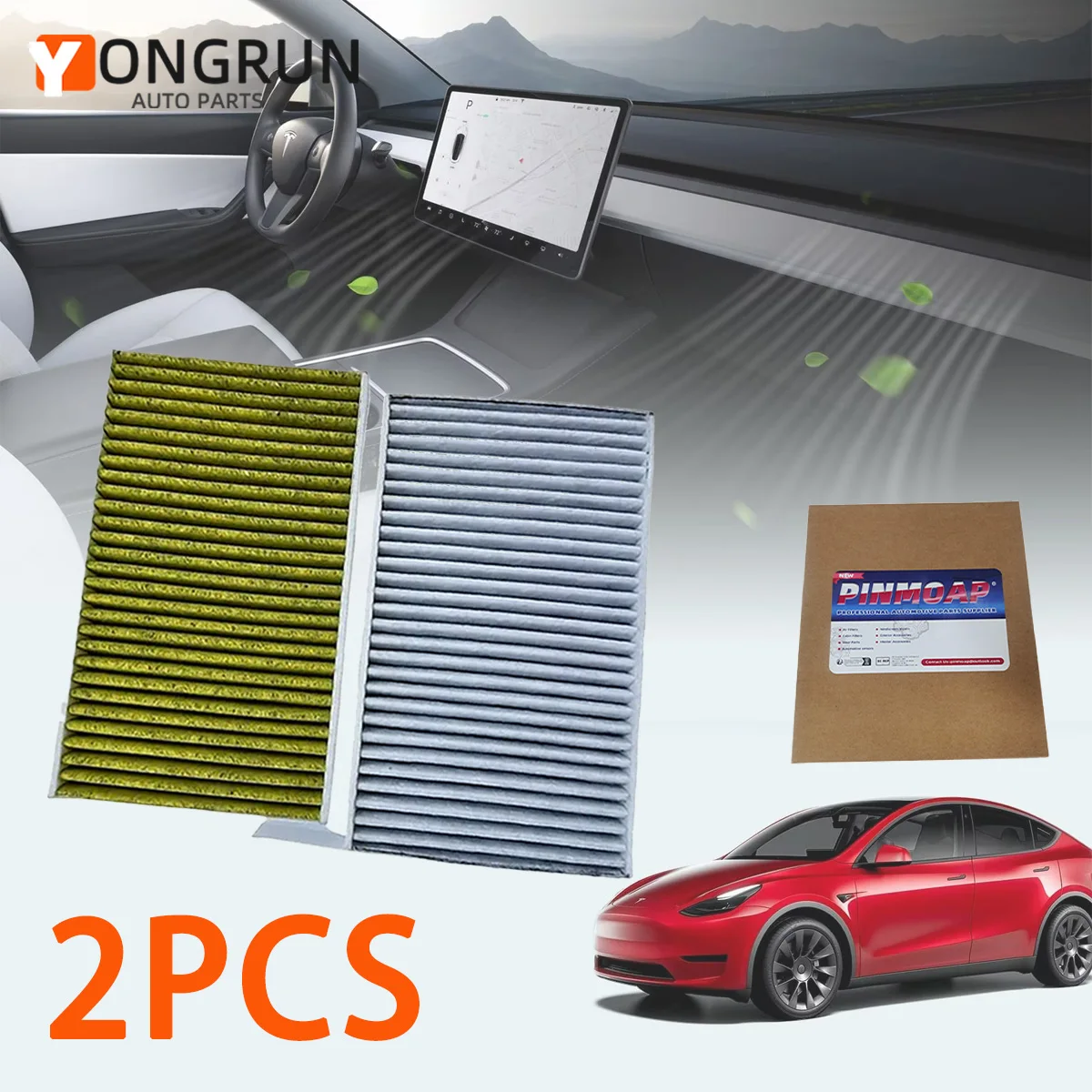 

YONGRUN 2PCS Cabin Air Filter Is Suitable For Tesla Model 3 Y-Shaped Air Conditioning Vehicle With Activated Carbon Air Filter