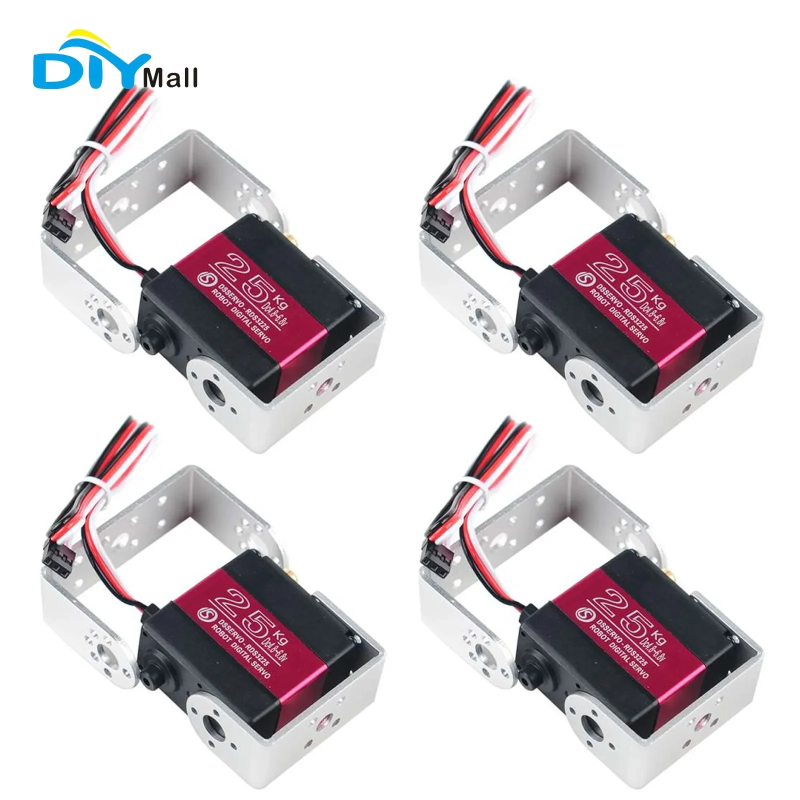 DIYmall 4 Sets RDS3225 25KG Digital Servo 6V Full Metal Gear 180/ 270 Degree Double-shaft Waterproof IP66 Robotic Servo Motor