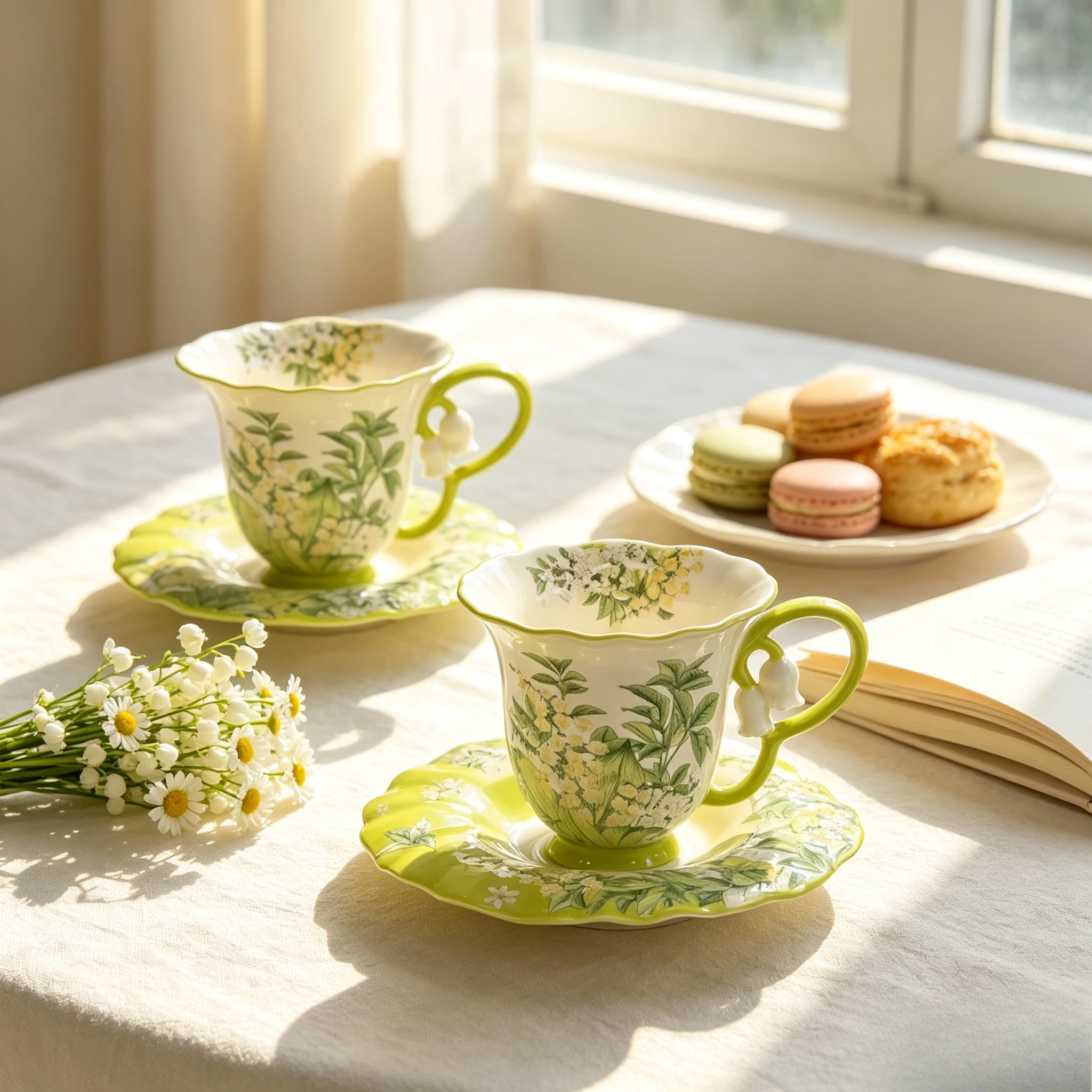 Oil Painting Wind Chime Orchid Ceramic Mug & Saucer Set, Premium Exquisite Porcelain Cup for Afternoon Tea, Ideal Gift