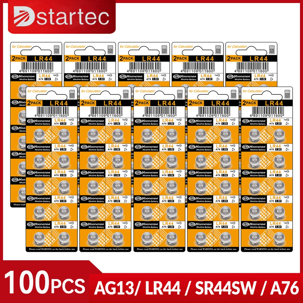 EUNICELL 100PCS LR44 AG13 303 A76 357 SR44 Button Battery SR44SW V13GA for Watch Calculators Toy 1.5V 155mAh Coin Cell Batteries