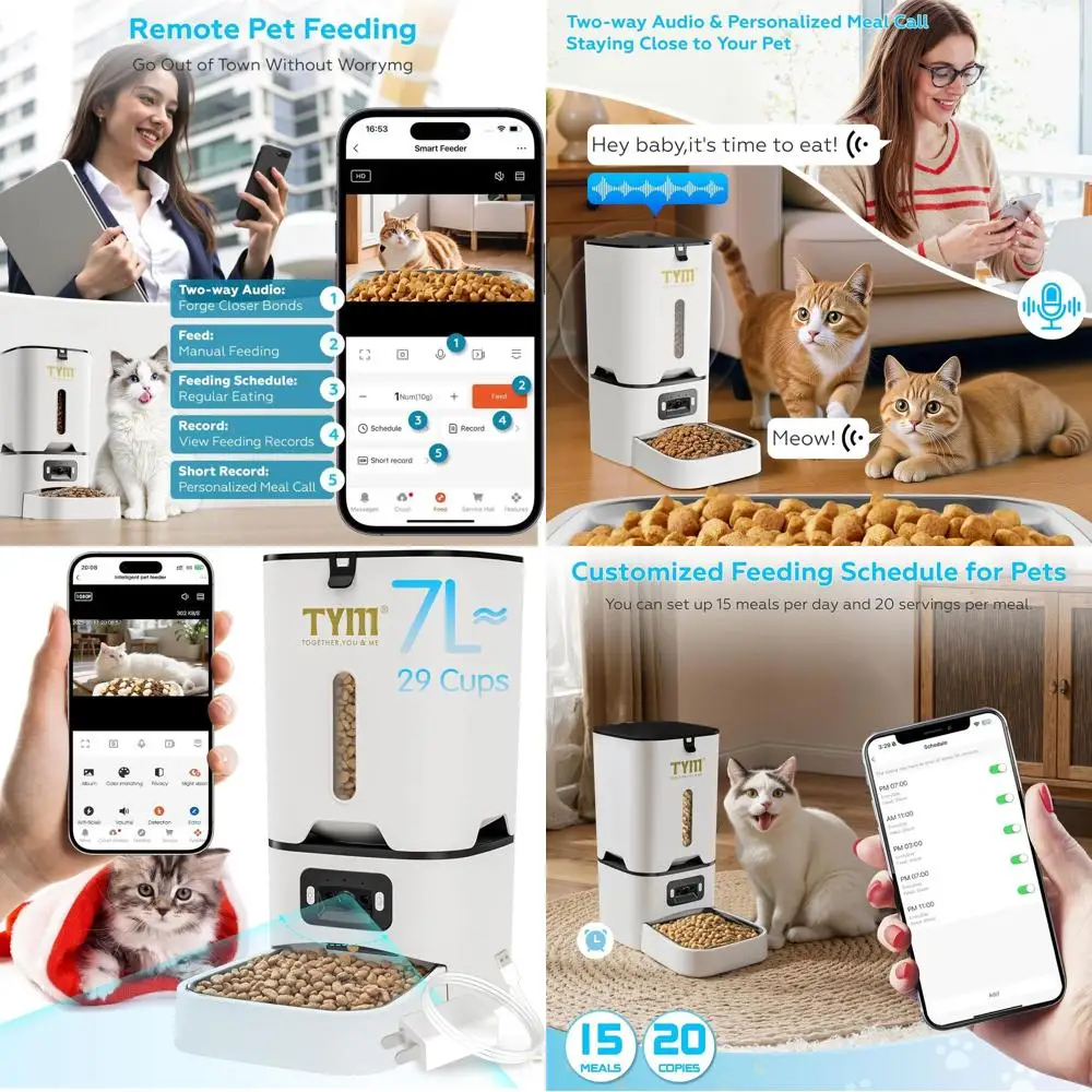 

Умная кормушка для домашних животных 5G WiFi с камерой, управляемая через приложение, емкостью 7 л для кошек и собак, легко чистится, сохранение свежих продуктов