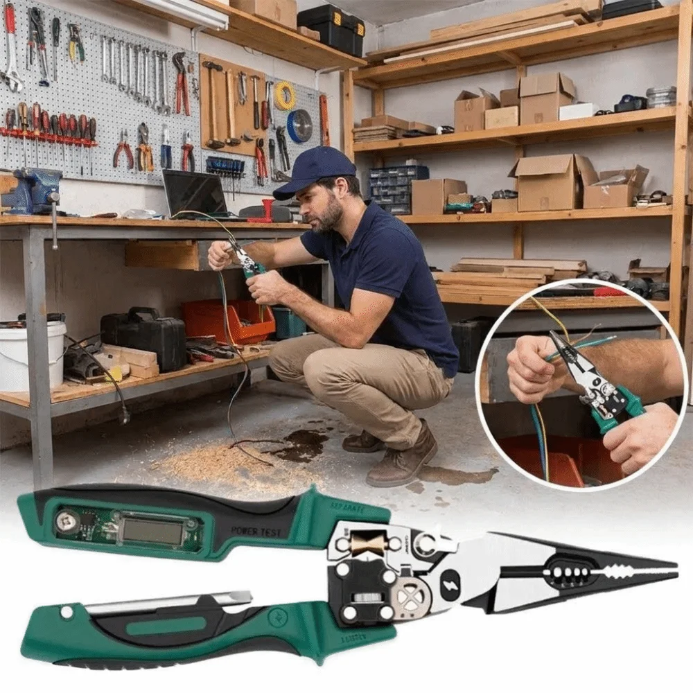 Heavy Duty Wire Stripper Pliers Digital Display Voltage Tester Crimping Pliers Labor Saving Needle Nosed Electrician Pliers