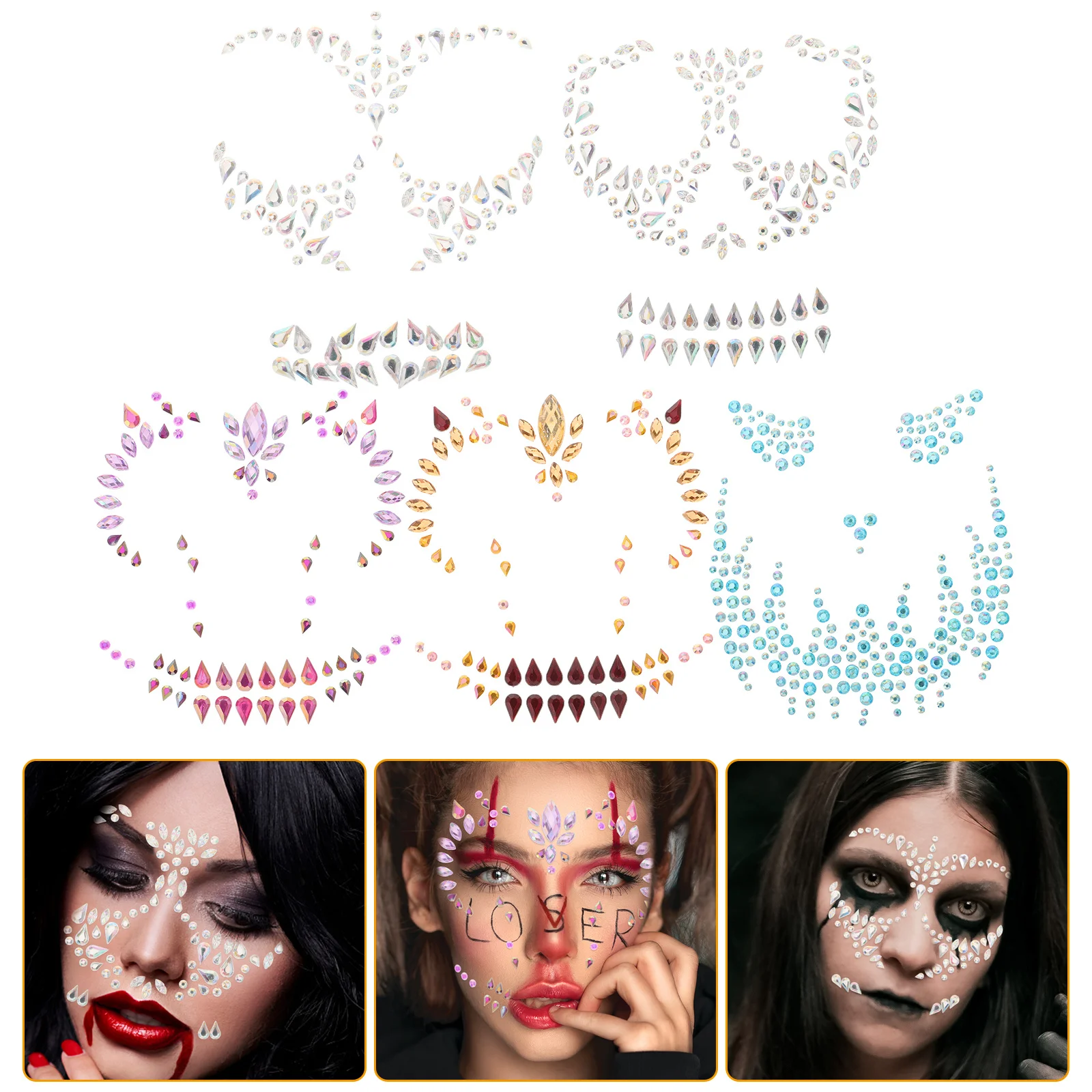

5 Sets Stickers Festival Accessories Halloween Face Gems Rhinestones Rave Body Jewels